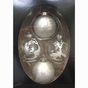 Silver Glass Bauble Set4 65mm