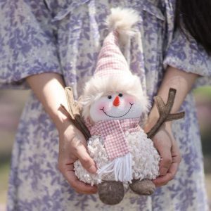 Pink Sitting Snowman