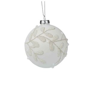 White Glass w Leaf Bauble